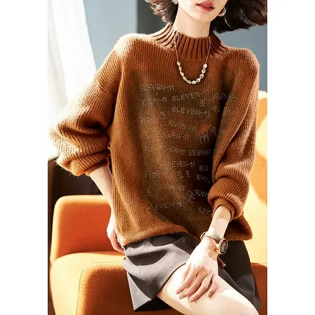 宝诗黎【新品价178元】半高领烫钻宽松毛衣AIX0004商品大图