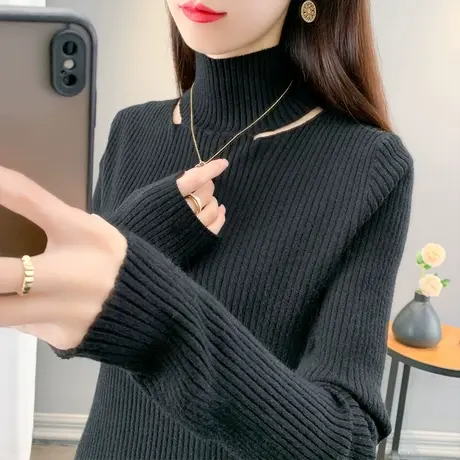 高领毛衣女套头2023秋冬新款套头内搭上衣性感针织衫修身打底衫潮商品大图