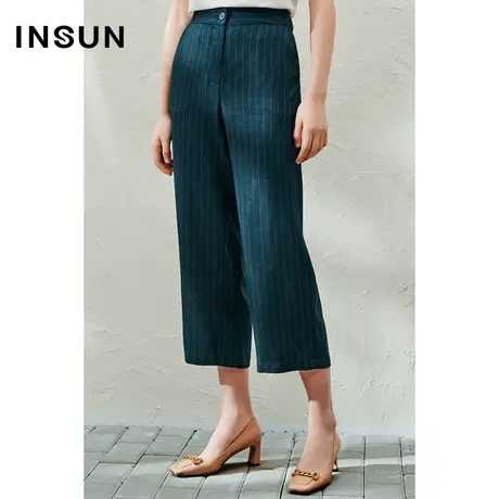 INSUN恩裳专选夏季醋酸直筒阔腿冰丝休闲裤商品大图