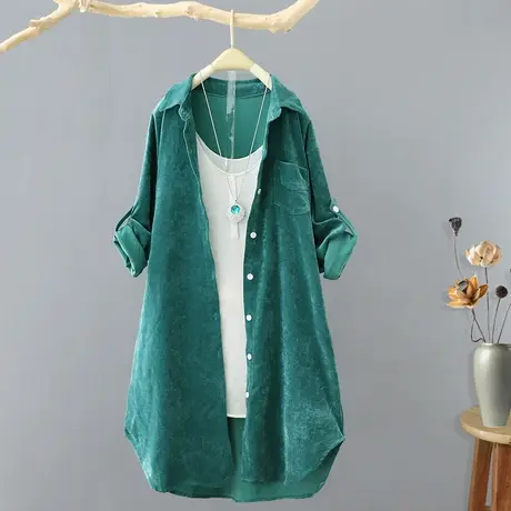 春夏新款中长款薄款外套衬衣女装长袖衬衫宽松休闲纯色透气开衫图片