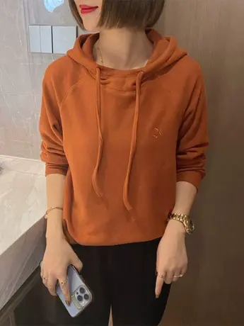 欧洲站2023秋冬新款双面德绒连帽内搭卫衣女百搭保暖打底上衣帽衫商品大图