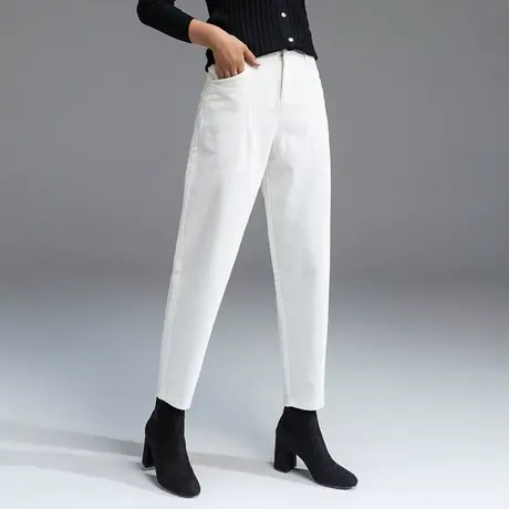 白色灯芯绒裤子女宽松老爹裤条绒女裤奶奶九分大码加绒萝卜哈伦裤商品大图