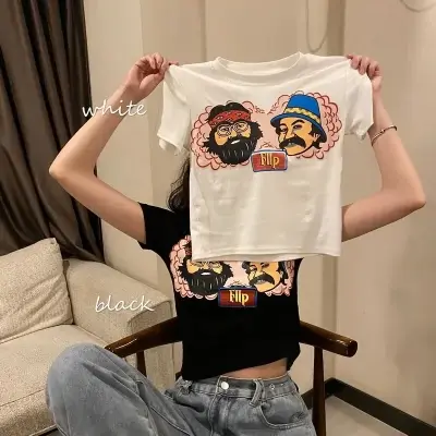 搭配工装裤的高腰短款上衣露脐泫雅风短袖t恤女修身显瘦百搭半袖商品大图