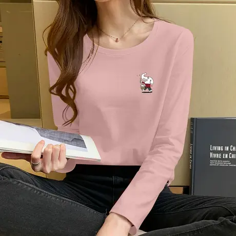 早春长袖t恤女春秋装韩版内搭宽松学生基础款网红初秋上衣打底衫商品大图