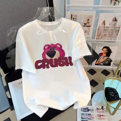 白色t恤女百搭休闲风大码oversize纯棉短袖ins潮夏季美式卡通上衣商品大图