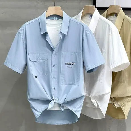 纯棉衬衫男短袖日系宽松潮牌男装上衣商务高级感男士衬衣夏季薄款商品大图