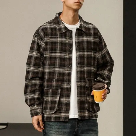 百搭大码轻奢男装高端衬衫时尚潮流休闲百搭纯色男衬衫长袖男装商品大图