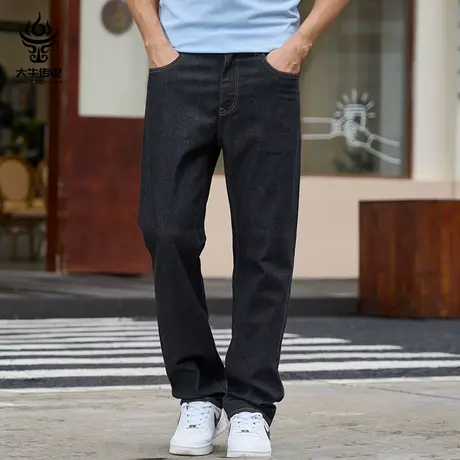 大牛传说夏季超薄款黑色牛仔裤男士宽松直筒休闲大码弹力阔腿长裤商品大图