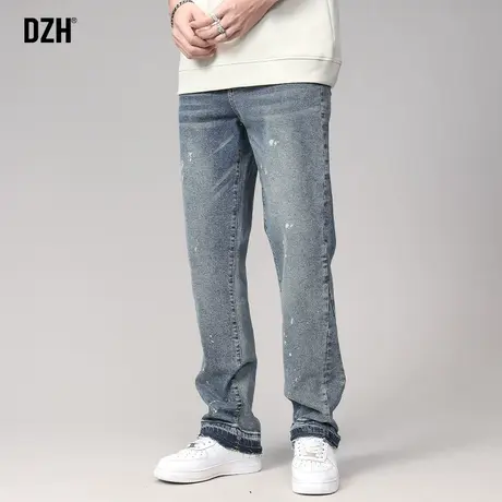 男士蓝色弹力牛仔裤男直筒美式秋季潮牌裤子2023新款休闲长裤复古商品大图