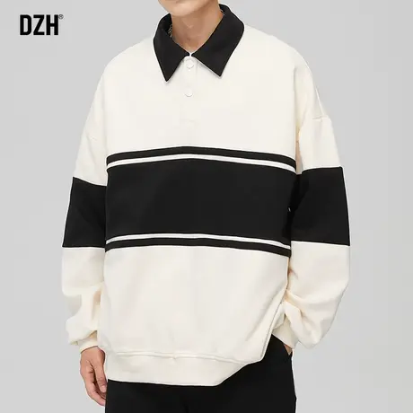 男士白色秋季卫衣男春秋款潮ins宽松潮牌2023新款拼色长袖POLO衫商品大图
