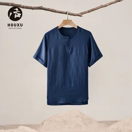 后序【纯亚麻系列】新中式国风男装宽松短袖T恤男复古盘扣上衣夏商品大图