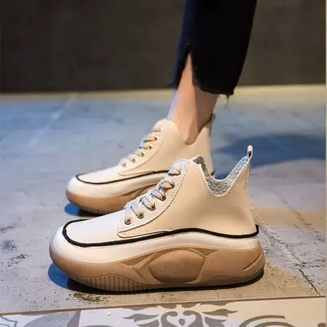 平底老爹鞋2024秋季新款高帮鞋女百搭透气休闲运动小白鞋厚底女鞋图片