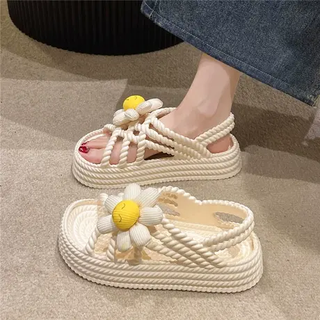 凉鞋女外穿2024年夏季新款可爱仙女风松糕厚底可爱花朵沙滩罗马鞋商品大图