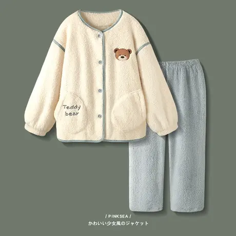 【设计师系列】珊瑚绒情侣睡衣女新款加厚保暖秋冬季男士家居服商品大图