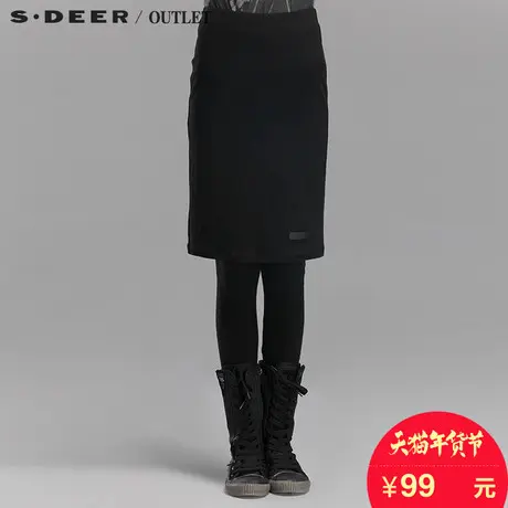 s.deer圣迪奥女装秋冬新款修身纯棉假两件打底裤长裤S14480892商品大图