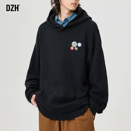 男士黑色连帽毛衣男秋冬款2024新款慵懒风情侣装上衣针织卫衣冬季商品大图