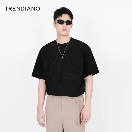 TRENDIANO官方春夏男装潮牌新款时尚潮流logo印花圆领短袖t恤男商品大图