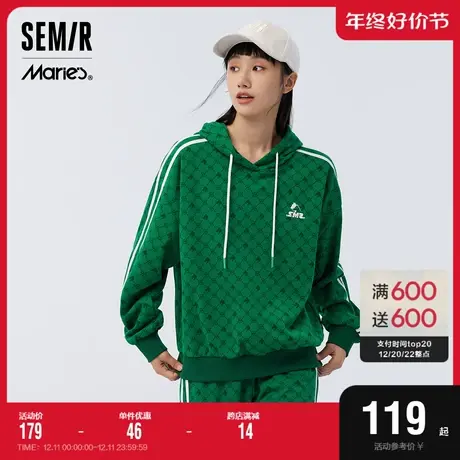 [商场同款]马利森马卫衣女复古满印2023春新款时尚宽松连帽套头衫图片