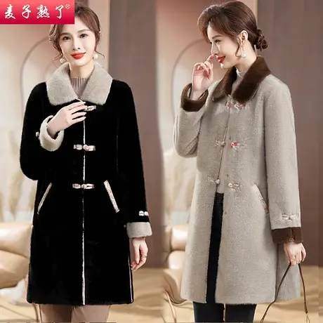 妈妈冬装仿貂绒大衣皮毛一体加厚秋新款外套阔太太洋气中老年女装商品大图
