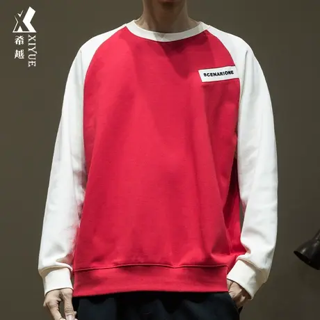 希越龙年本命年红色卫衣男冬季新款宽松大码拼接休闲男士圆领上衣商品大图