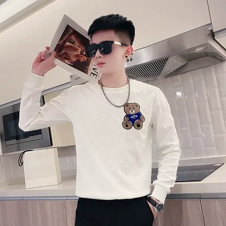 小熊卫衣男圆领春秋新款高街潮牌修身休闲学院风潮牌个性重磅外套商品大图