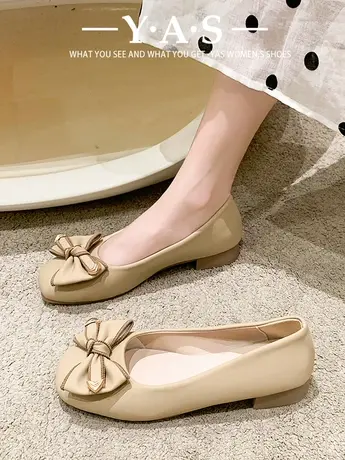 2024春秋季新款甜美平底蝴蝶结单鞋女软底复古方头浅口豆豆鞋瓢鞋商品大图