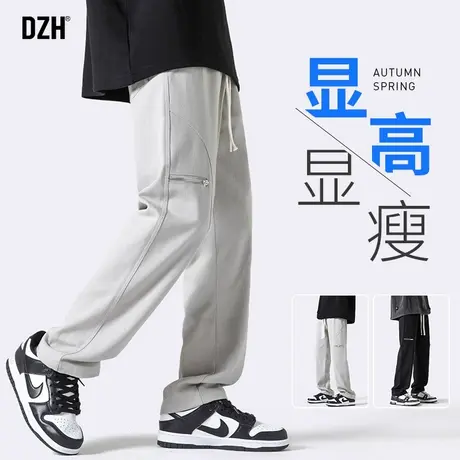 男士灰色松紧腰休闲裤男直筒宽松春季2024新款美式运动裤长裤男款商品大图