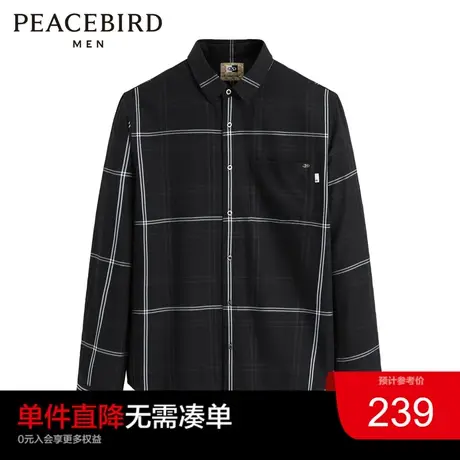太平鸟男装  秋季长袖时尚潮流格纹衬衫休闲衬衫男士上衣图片