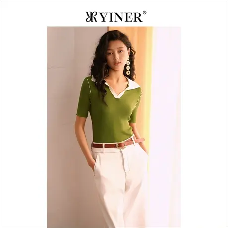 YINER音儿女装夏季优雅海鸥领含桑蚕丝针织衫套头商品大图