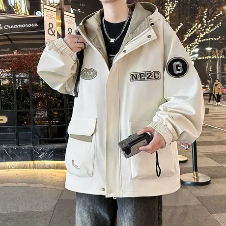 工装夹克男春秋季新款潮牌宽松户外美式冲锋衣外套青少年休闲褂子图片