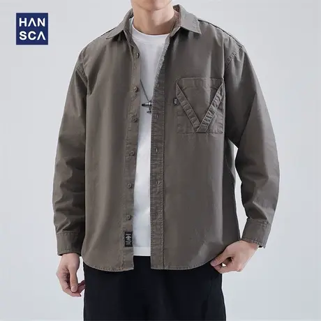 hansca工装衬衫外套男潮牌日系复古春季新款休闲重磅宽松百搭衬衣商品大图
