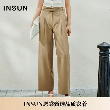 INSUN恩裳夏季高支高密涤棉斜纹直筒裤商品大图