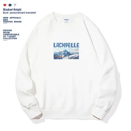 港风潮牌秋季简约趣味牛角包印花圆领卫衣男潮宽松休闲情侣装上衣图片