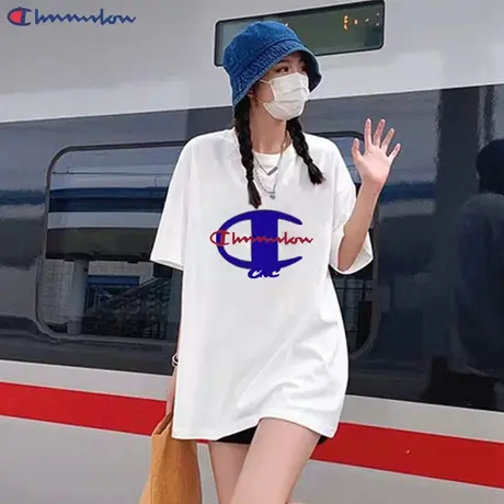 日版正品卖萌冠军短袖女夏季新款印花宽松纯棉休闲运动T恤情侣男图片