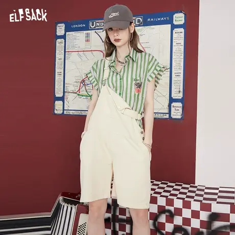妖精的口袋工装背带裤女2023夏新款短裤直筒宽松显瘦薄款休闲裤子图片