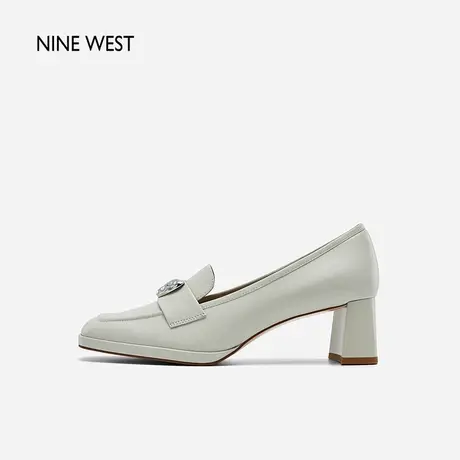 Nine West/玖熙太空履行金属扣高跟鞋2023秋新款粗跟复古通勤单鞋商品大图