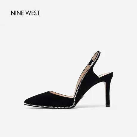 Nine West/玖熙时装凉鞋女2023年夏季新款细跟后绊带优雅绒面女鞋商品大图