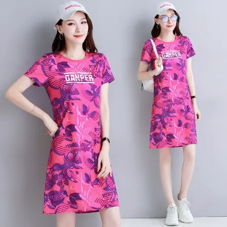休闲连衣裙女夏2023新款时尚度假风修身中长款T恤裙速干裙花裙子图片