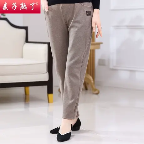 妈妈秋冬装新款松紧腰宽松直筒裤加绒棉裤子奶奶保暖中老年人女装图片