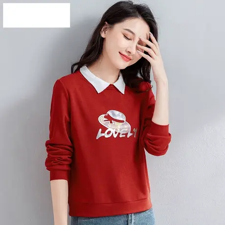 恋上17号假两件卫衣女春季2023年新款时尚洋气宽松翻领春秋短款上图片