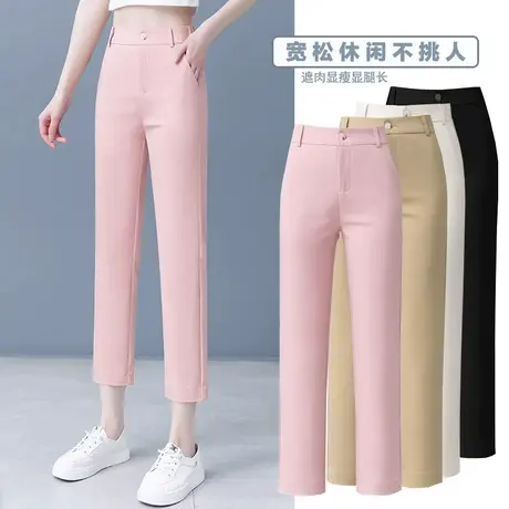 八分冰丝烟管裤女高腰秋季2023年新款时尚宽松直筒西装休闲法棍裤商品大图
