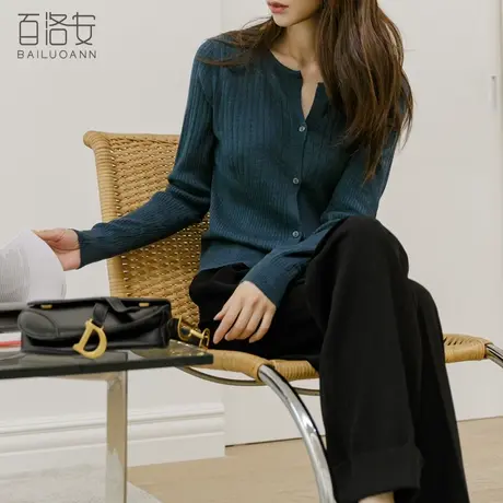 百洛安长袖针织衫开衫女百搭秋季新款温柔风外搭圆领毛衫显瘦上衣图片
