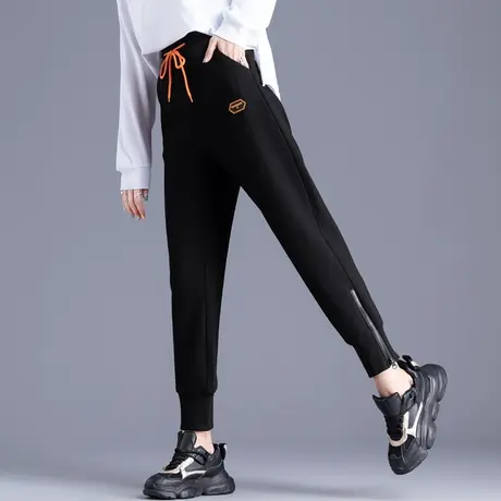 束脚运动裤女春秋宽松黑色裤子女2023新款卫裤休闲大码胖mm哈伦裤图片