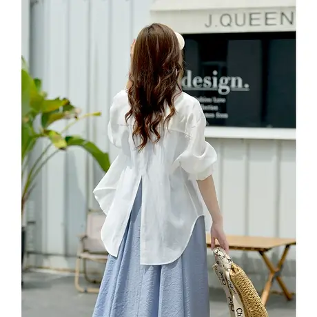 长袖衬衫女上衣2023年秋季新款设计感别致微透纯欲风白色尖领衬衣商品大图
