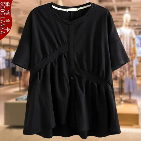 中老年妈妈装冰丝麻短袖遮肉上衣夏装新款加肥加大码女装纯色T恤商品大图