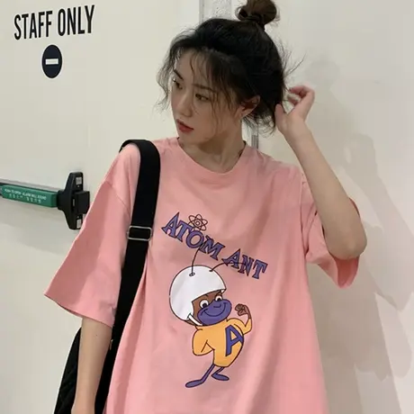 网红纯棉短袖t恤女夏季宽松韩版学生bf原宿风ins超火半袖上衣服潮图片