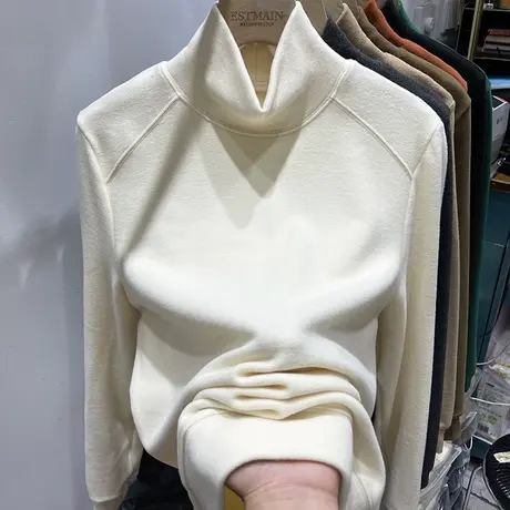 欧货双面德绒半高立领卫衣女秋冬新款宽松休闲磨毛内搭加厚打底衫图片