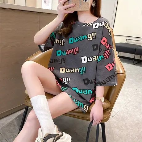 中长款短袖t恤女春夏2023新款韩版宽松内搭上衣洋气打底衫ins潮商品大图