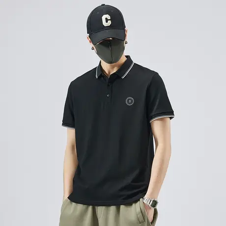 夏季有领上衣男款条纹翻领短袖t恤男士2023新款衬衫领Polo衫男装商品大图