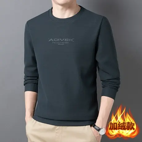 华夫格卫衣男春秋款纯色2022冬季潮宽松圆领加绒厚休闲男士长袖T商品大图